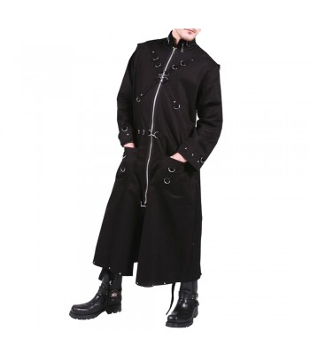 Men Gothic Coat Steampunk Black D Rings Long Coat Gothic Clothing